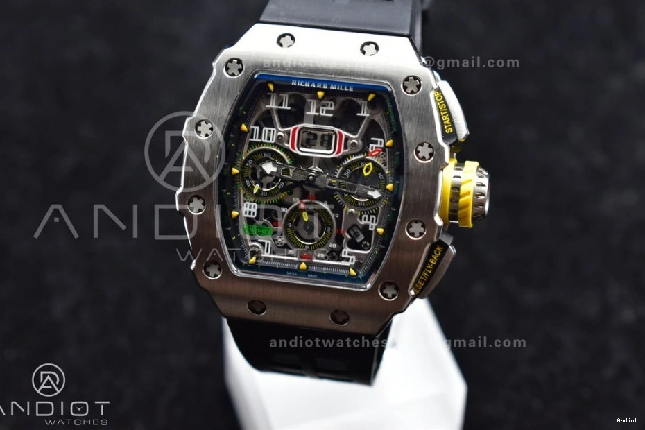 SS A7750 1:1 Crystal KVF Black Dial Black RM011 Chrono on Strap Best V3 Edition Rubber 0121